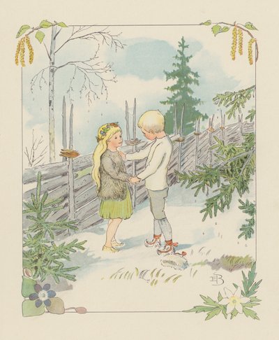 Ilustracja dla Blondchen in Bluten (kolorowa litografia) autorstwa Elsa Beskow