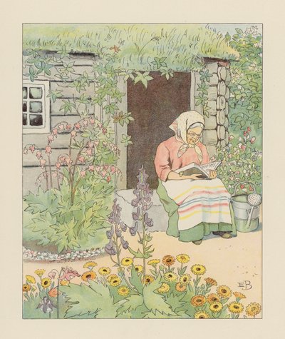 Ilustracja dla Blondchen in Bluten (kolorowa litografia) autorstwa Elsa Beskow