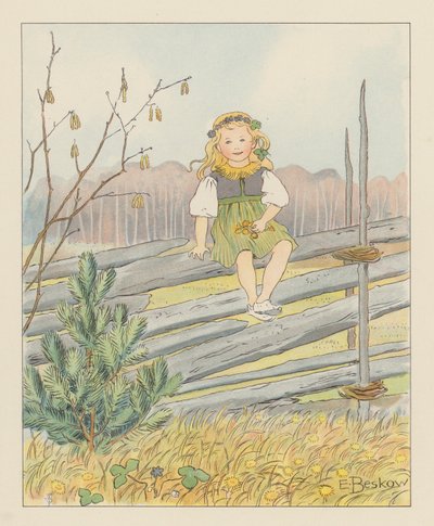 Ilustracja dla Blondchen in Bluten (kolorowa litografia) autorstwa Elsa Beskow