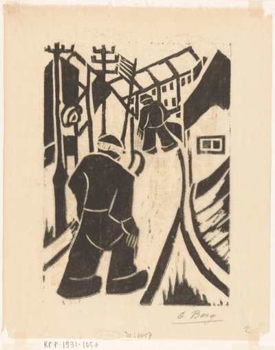 Dwie postacie na wiejskiej ulicy autorstwa Else Berg (signed by artist)
