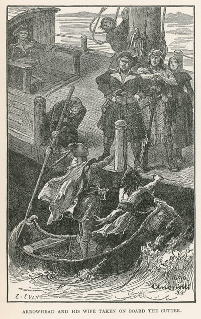Arrowhead i jego żona na pokładzie kutra (grawerunek) autorstwa Elviro Michael Andriolli