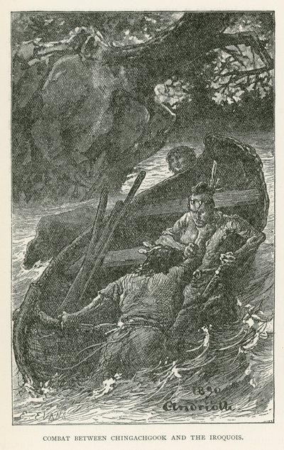 Walka między Chingachgook i Irokezami (rycina) autorstwa Elviro Michael Andriolli