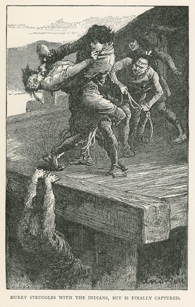 Hurry walczy z Indianami, ale w końcu zostaje schwytany (rycina) autorstwa Elviro Michael Andriolli