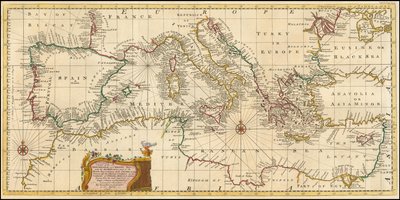 Mapa z 1748 roku - Dokładna mapa Morza Śródziemnego i Adriatyku wraz z archipelagiem i częścią Morza Czarnego autorstwa Emanuel Bowen