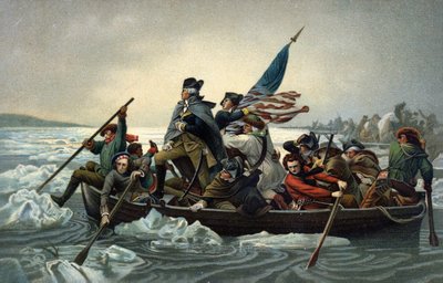 George Washington przekracza Delaware podczas amerykańskiej wojny o niepodległość, 25 grudnia 1776 (chromolitho) autorstwa Emanuel Gottlieb (after) Leutze