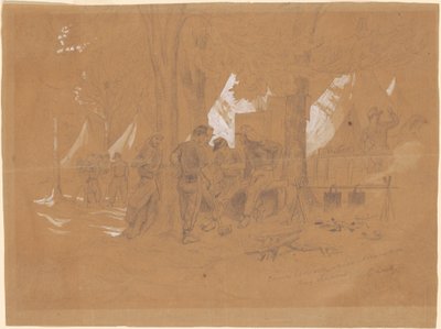 Obóz Ellsworth w pobliżu Aleksandrii — pięć żuawów autorstwa Emanuel Gottlieb Leutze