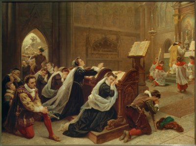 Maria Stuart… wysłuchanie pierwszej mszy / Gem. Emanuel Leutze autorstwa Emanuel Gottlieb Leutze