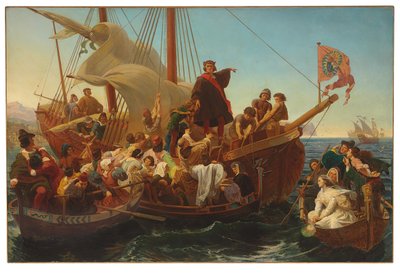 Odejście Kolumba z Palos w 1492, 1855 autorstwa Emanuel Gottlieb Leutze