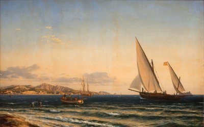 Wieczór nad Morzem Śródziemnym. W tle Marsylia i wyspa If autorstwa Emanuel Larsen