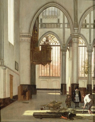 Grabarze na zachodnim krańcu Oude Kerk, Amsterdam (panel) autorstwa Emanuel de Witte