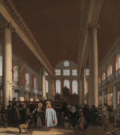 Wnętrze Synagogi Portugalskiej w Amsterdamie. 1680 autorstwa Emanuel de Witte