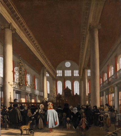 Wnętrze Synagogi Portugalskiej w Amsterdamie autorstwa Emanuel de Witte