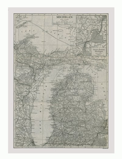 Mapa stanu Michigan, USA, ok. 1900 r. autorstwa Emery Walker