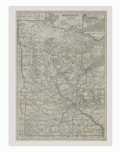 Mapa Minnesoty, USA, ok. 1900. autorstwa Emery Walker