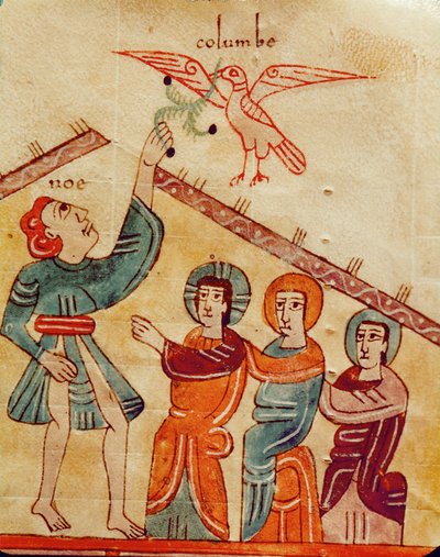 Noe wyjmujący gałązkę oliwną z dzioba gołębicy autorstwa Emeterio the Monk
