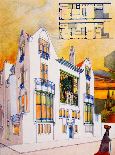 Projekt domu, ok. 1905-6 (akwarela i długopis na papierze) autorstwa Emiel van Averbeke