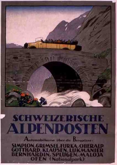Reklama „Swiss Alpine Motor Rides” autorstwa Emil Cardinaux