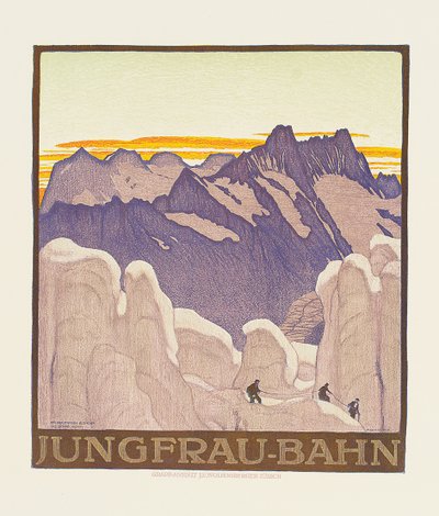 Jungfrau-Bahn, plakat reklamujący kolejkę górską Jungfrau (kolor lito) autorstwa Emil Cardinaux
