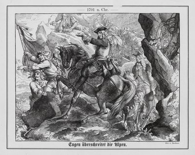 Książę Eugeniusz Sabaudzki i armia austriacka przekraczają Alpy autorstwa Emil Eugen Sachsse