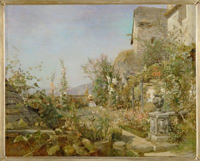 Blumengarten in Weissenkirchen - Ogród z kwiatami w Weissenkirchen ... (olej na drewnie) autorstwa Emil Jakob Schindler