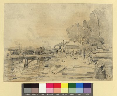 Dampfschiffstation an der Donau bei Kaisermühlen autorstwa Emil Jakob Schindler