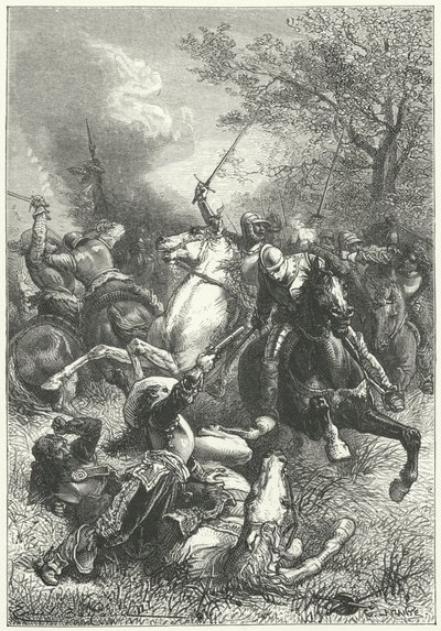 Żelaźni ludzie Cromwella walczą z kawalerią rojalistów w angielskiej wojnie domowej (rycina) autorstwa Emile Antoine (after) Bayard