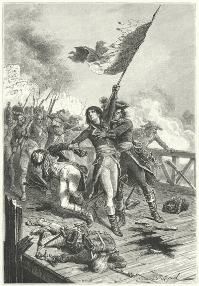 Napoleon Bonaparte na moście w Arcole autorstwa Emile Antoine (after) Bayard