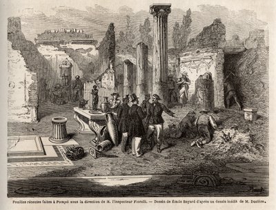 Wykopaliska w Pompejach, pod kierunkiem inspektora Fiorelli, ilustracja z „Pompei et les Pompeiens”, autorstwa Edouarda Chartona autorstwa Emile Antoine (after) Bayard