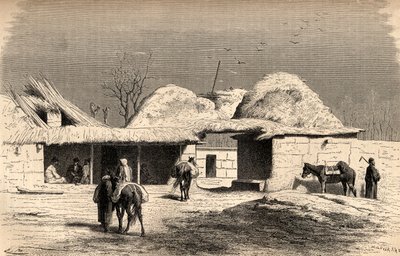 Karawanseraj w Taszkencie w Uzbekistanie, ilustracja ze „Świata w rękach”, sztychowana przez Charlesa Laplante (zm. 1903), opublikowana w 1878 r. (rycina) autorstwa Emile Antoine Bayard