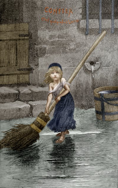 Cosette, ilustracja z „Nędzników” Victora Hugo, 1862 autorstwa Emile Antoine Bayard