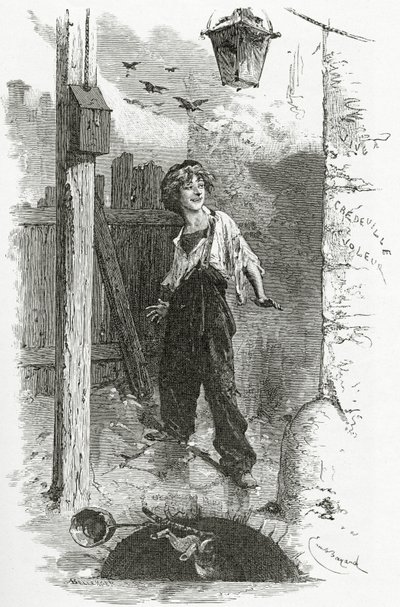 Gavroche, XIX w. (grawerunek bw) autorstwa Emile Antoine Bayard