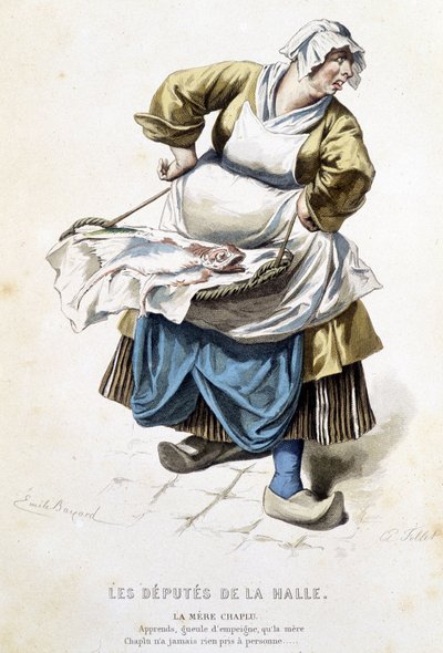 La mère Chaplu w "Les députés de la Halle" - w "Oeuvres complètes de Beaumarchais", rysunki Emile Bayard, wyd. Laplace Sanchez & cie, Paryż autorstwa Emile Antoine Bayard