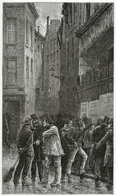 Les Affiches - ilustracja do kryminału, XIX w. (rycina bw) autorstwa Emile Antoine Bayard