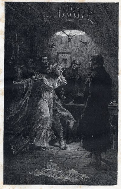 Monsieur Madeleine przybywa na ratunek Fantine w momencie jego aresztowania przez Javerta - Ilustracja Emile Bayard (1837-1891) do „” Les miserables - Premiere party: Fantine” Victora Hugo (1802-1885) 1862 autorstwa Emile Antoine Bayard