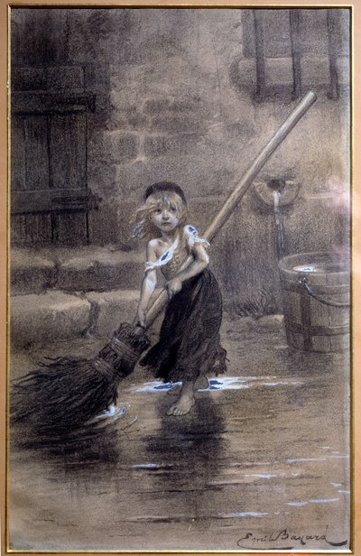 Reprezentacja Cosette, zamiatająca boso. Ilustracja do „Nędzników” Victora Hugo (1802-1885) autorstwa Emile Bayard (1837-1891) XIX wiek. Paryż, Maison Victor Hugo autorstwa Emile Antoine Bayard