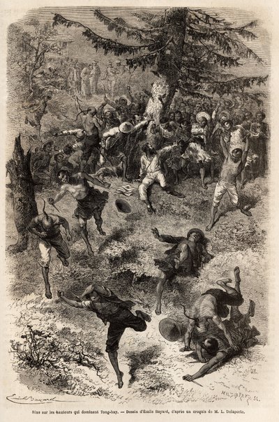 Rixe na wyżynach, które dominują Tong-hay (lub Tong hay), jeden z członków ekspedycji, który wyruszył na wyżyny miasta, by rysować z natury, podąża za tłumem ciekawskich, którzy wypowiadają ogólną walkę, każdy pragnąc zobaczyć tak dokładnie, jak to możliwe autorstwa Emile Antoine Bayard
