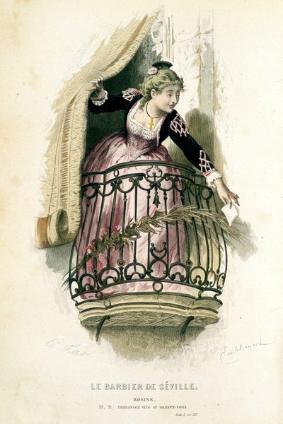 Rosine w "Cyruliku sewilskim" - w "Oeuvres complètes de Beaumarchais", rysunki Emile Bayard, wyd. Laplace Sanchez & cie, Paryż autorstwa Emile Antoine Bayard