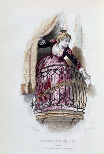 Rosine w „Cyruliku sewilskim” Pierre Augustin Caron de Beaumarchais (1732-1799), rysunki Emile Bayard (1837-1891) autorstwa Emile Antoine Bayard