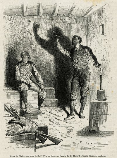 Sir Henri Morton Stanley (1841-1904) i Franck Pock, jego towarzysz eksploracji, zdecydowali, na podstawie rysunku Emile