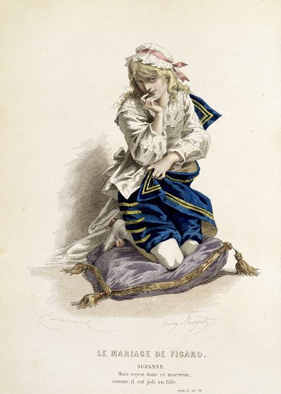 Suzanne w „”Weselu Figara”” – w „”Dziełach wszystkich Beaumarchais””, rysunkach Emile Bayard, wyd. Laplace Sanchez & cie, Paryż autorstwa Emile Antoine Bayard