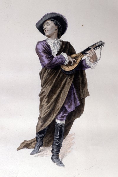 Hrabia Almaviva, postać Cyrulika Sewilli de Beaumarchais (1732 - 1799) utworzona w 1773 roku. Ilustracja Emile Bayard. autorstwa Emile Antoine Bayard