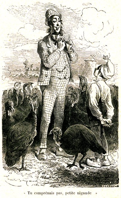 Anglik chce kupić indyki, ale Julien nie rozumie jego akcentu autorstwa Emile Antoine Bayard