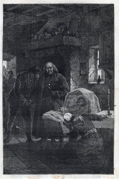 Myriel Eveque z rodziną w żałobie – ilustracja Emile Bayard (1837-1891) do „Nędzników – pierwsza część: Fantine” Victora Hugo (1802-1885) 1862 autorstwa Emile Antoine Bayard