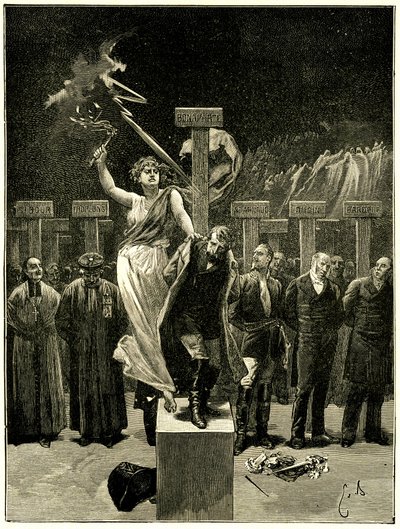 Victor Hugo, Les Chatiments, ilustracja Emile Bayard. „” Błędem byłoby sądzić, że te rzeczy/skończą się piosenkami i apoteozą”””. Mówi się, że to przywołanie przyszłości wywołało lęk przed Napoleonem 3. autorstwa Emile Antoine Bayard