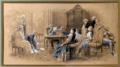 Pisarz Alexandre Dumas Jr. (1824-1895) czytający swoje prace Lavis d
