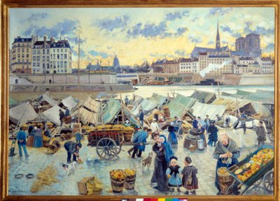 Jarmark jabłkowy na nabrzeżu hotelu de Ville w Paryżu. Obraz Emile Guillier (1849-1883) autorstwa Emile Antoine Guillier