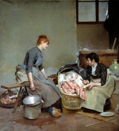 Kołyska. Obraz Auguste Pinchart (1842-1924) autorstwa Emile August Pinchart