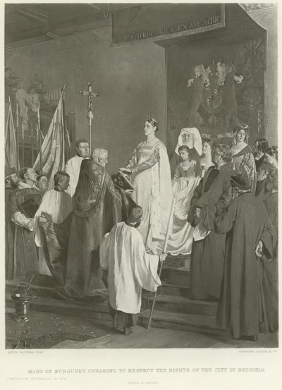 Maria Burgundzka przysięgająca szanować prawa miasta Brukseli (wklęsłodruk) autorstwa Emile Charles Wauters