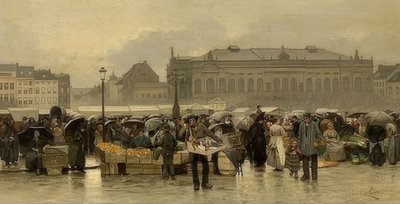 Rynek przed teatrem w Antwerpii autorstwa Emile Claus