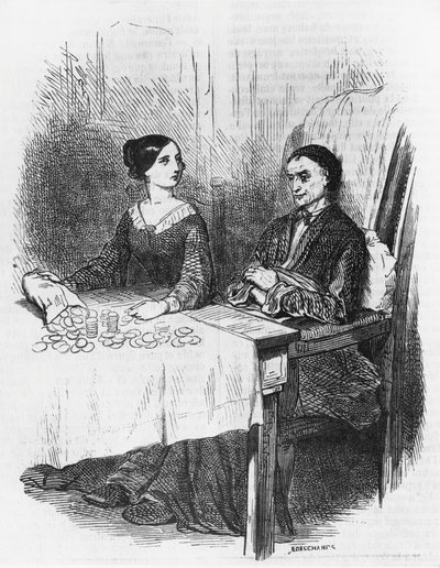 Kuvitus Eugenie Grandetille, Honore de Balzacin (1799-1850) romaani moniosaisesta kokoelmasta Human Comedy, kaiverrus Emile Deschamps (1822-1893)puola autorstwa Emile Deschamps